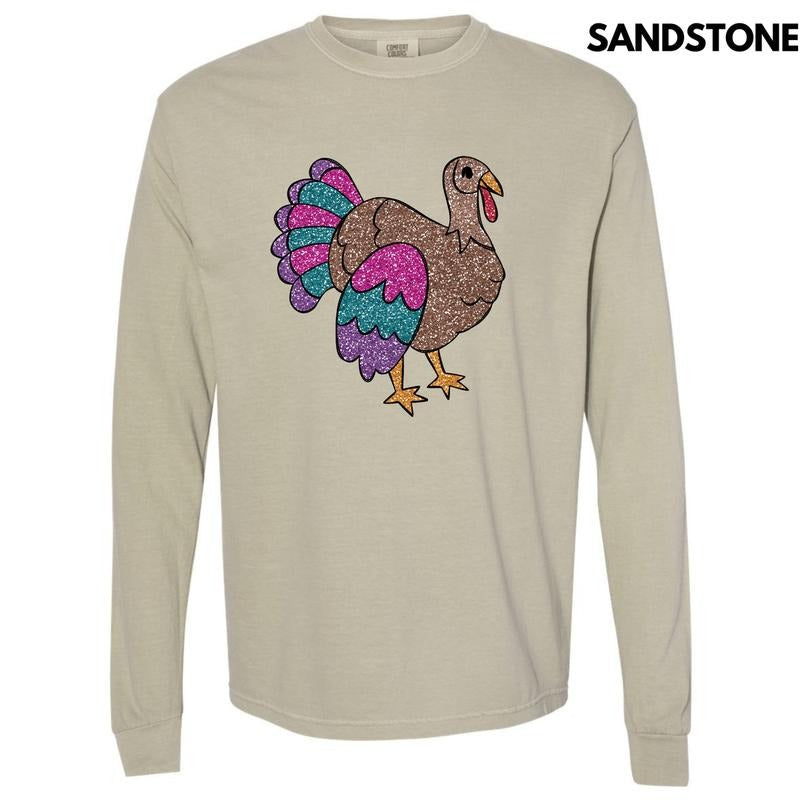 Glam Turkey FAKE Glitter Long Sleeve Comfort Colors T-Shirt 'NLB' Hoodie, Sweatshirt | RetroVerseTees.com