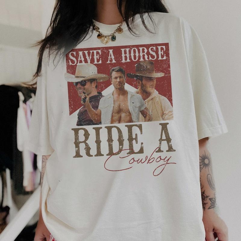 Glen Powell Save A Horse, Ride A Cowboy Gildan & Comfort Colors T-shirt, Sweatshirt, Hoodie | RetroVerseTees.com