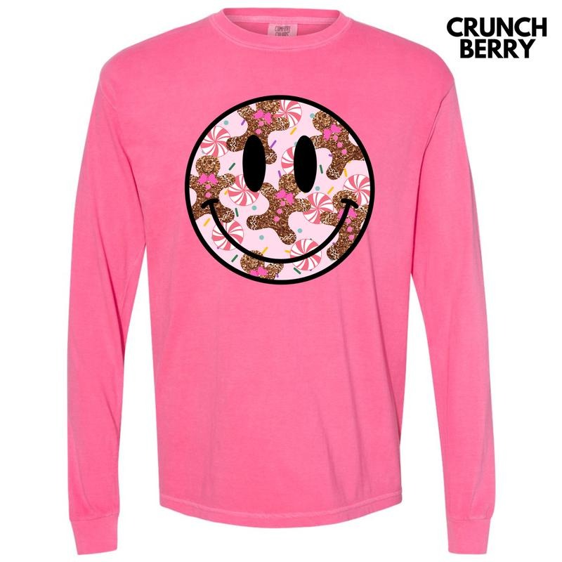 Glitter Gingerbread Happy Face Long Sleeve Comfort Colors T-Shirt 'NLB' Hoodie, Sweatshirt | RetroVerseTees.com