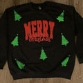 Glittery Merry Christmas with Trees Fleece Crewneck T-Shirts, Hoodie, Sweatshirt | RetroVerseTees.com