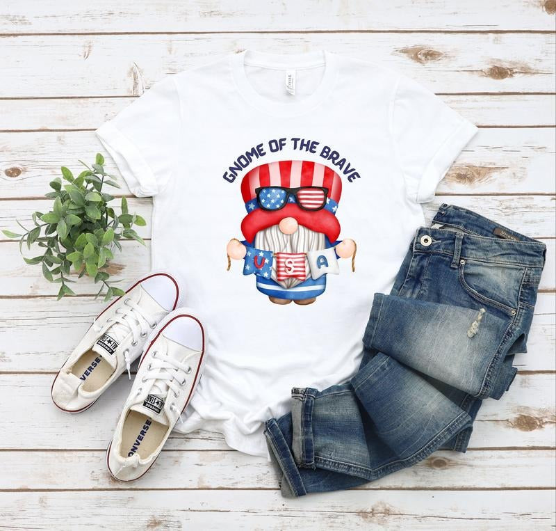 Gnome Of The Brave Shirt Fourth Of July Shirt Soft Tee 4th Of July Tee Casual Shirt Summer Tee Unisex Tee Soft Style...