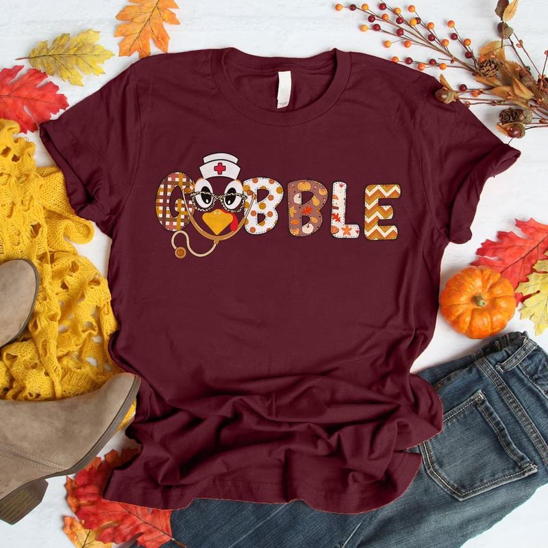 Gobble Nurse Shirt - Funny Thanksgiving Turkey Sweatshirt for Nurses, Fall Stethoscope Pumpkin T-shirt, CNA RN Autumn...