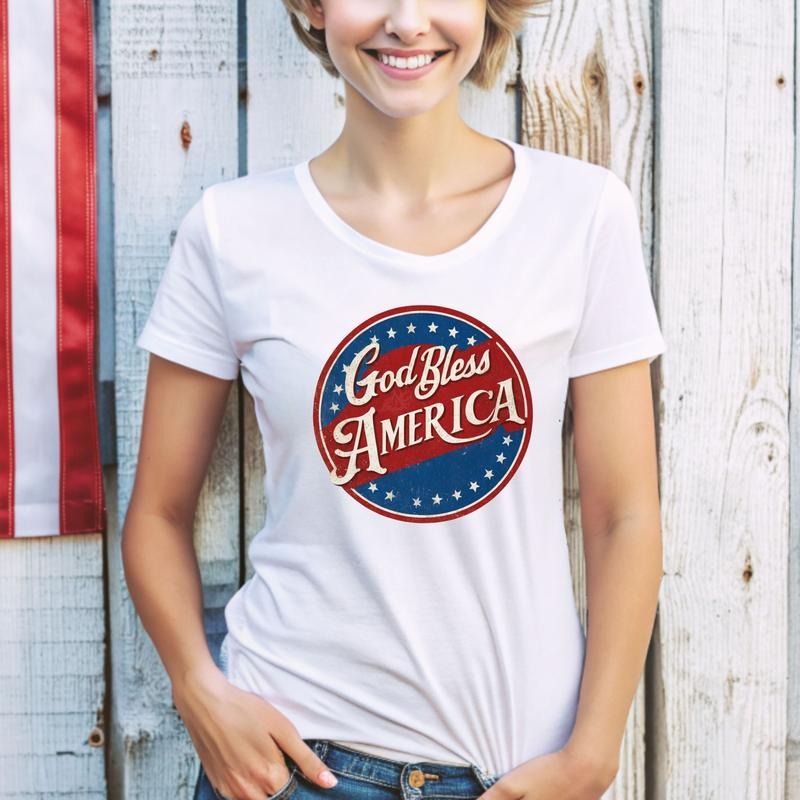 God Bless America Patriotic T-shirt 4th Of July Shirt Independence Day Tee Vintage Style Usa Pride Shirt American Flag...