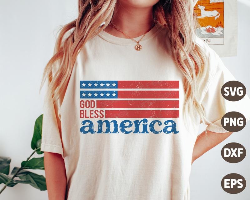 God Bless America Shirt 4th Of July Distressed Independence Day Shirt Vintage American Woman Shirt Files For Cricut...