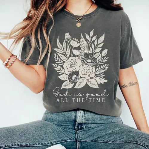 God Is Good Shirt, Boho Christian T Shirt For Women, Floral Bible Verse Tee, Faith Based Jesus Apparel, Girls Religious...