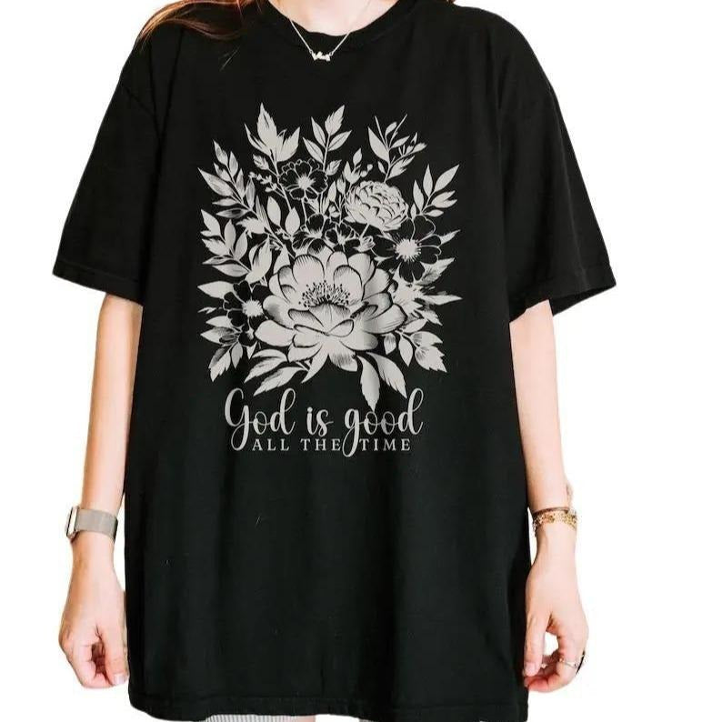 God Is Good Tshirt, Boho Christian Shirt For Women, Floral Bible Verse T-Shirt, Faith Based Jesus Apparel, Girls...