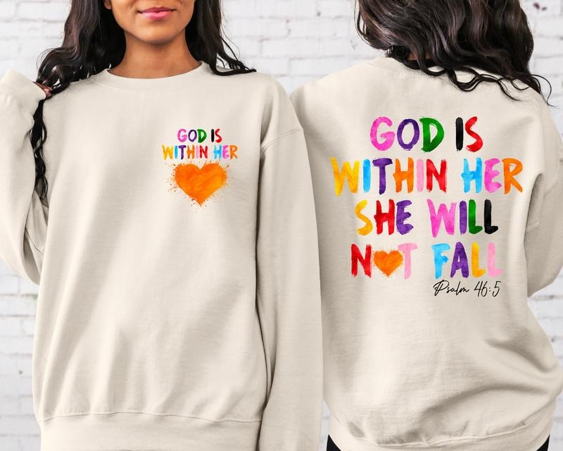 God Is Within Her She Will Not Fall Front and Back Sweatshirt,Religious Sweatshirt,Christian Gift,Aesthetic Bible Verses...