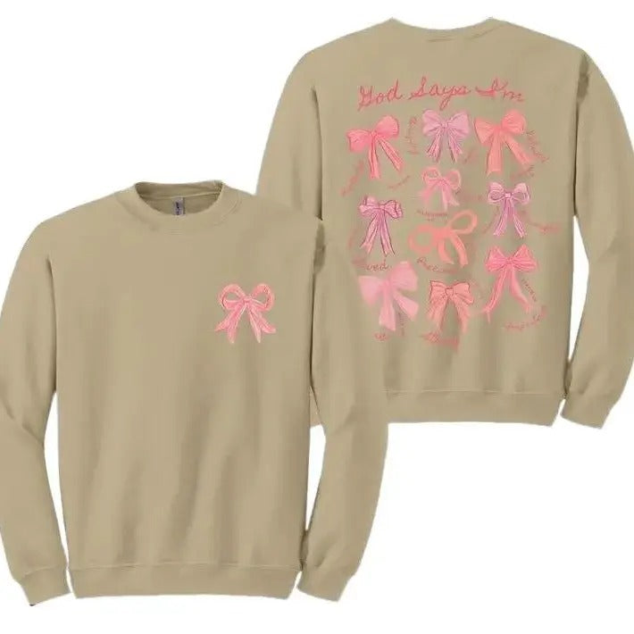 God Says I Am Coquette Bow Sweatshirt, Women's Christian Sweatshirt, Christian Girl Gifts, Pink Coquette Bow, For Women...