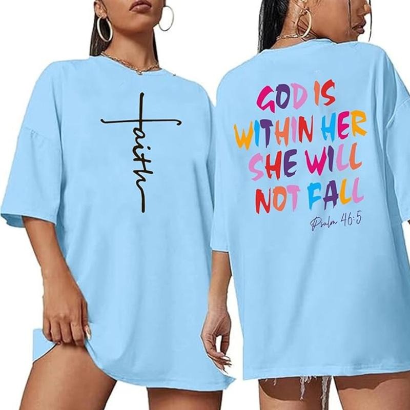 God is Within Her She Will Not Fall Tee Cotton Casual Street Style Crew Neck Short Sleeve T-Shirt Top for Unisex Hoodie,...