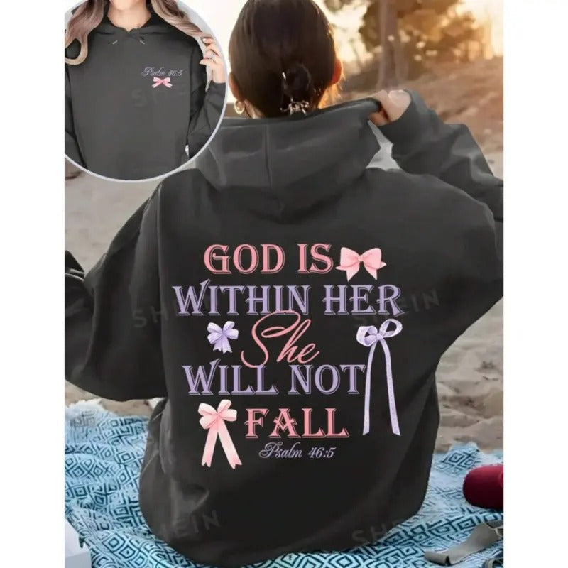God is within Her Hoodie She Will Not - Fall Printe 2 Side Hoodie, Unisex Vintage Coquette Crewneck Hoodie T-Shirts,...