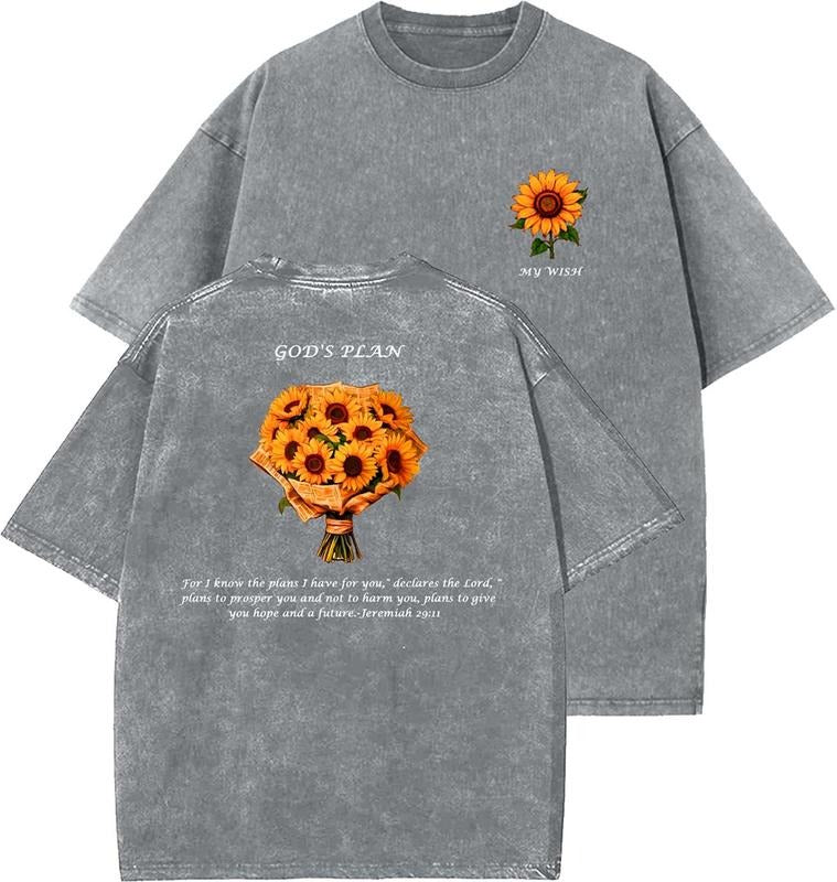 God's Plan Unisex Washed T-Shirt, Christian t shirts, Vintage 90s Graphic Tee, Gift Top Womenswear Cotton Mineral Color...