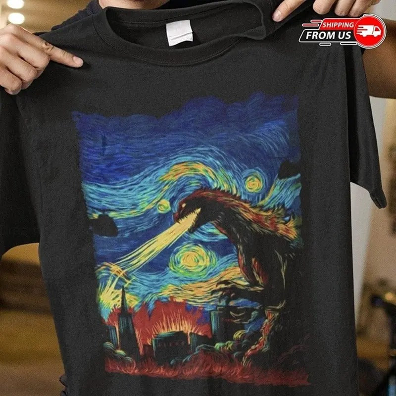 Godzilla Starry Night Shirt, Godzilla Hoo, Godzilla T-Shirt, Dinosaur Shirt Hoodie, Sweatshirt | RetroVerseTees.com