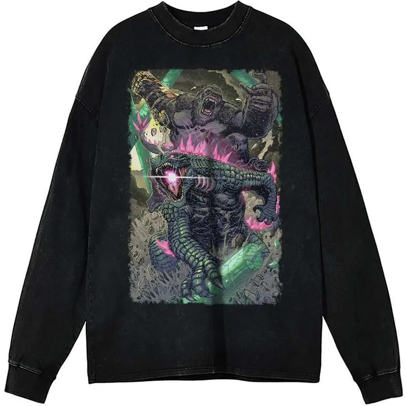 Godzilla Vs Kong Long Sleeve, Movie Long Sleeve, Vintage Long Sleeve Tee Hoodie, Sweatshirt | RetroVerseTees.com