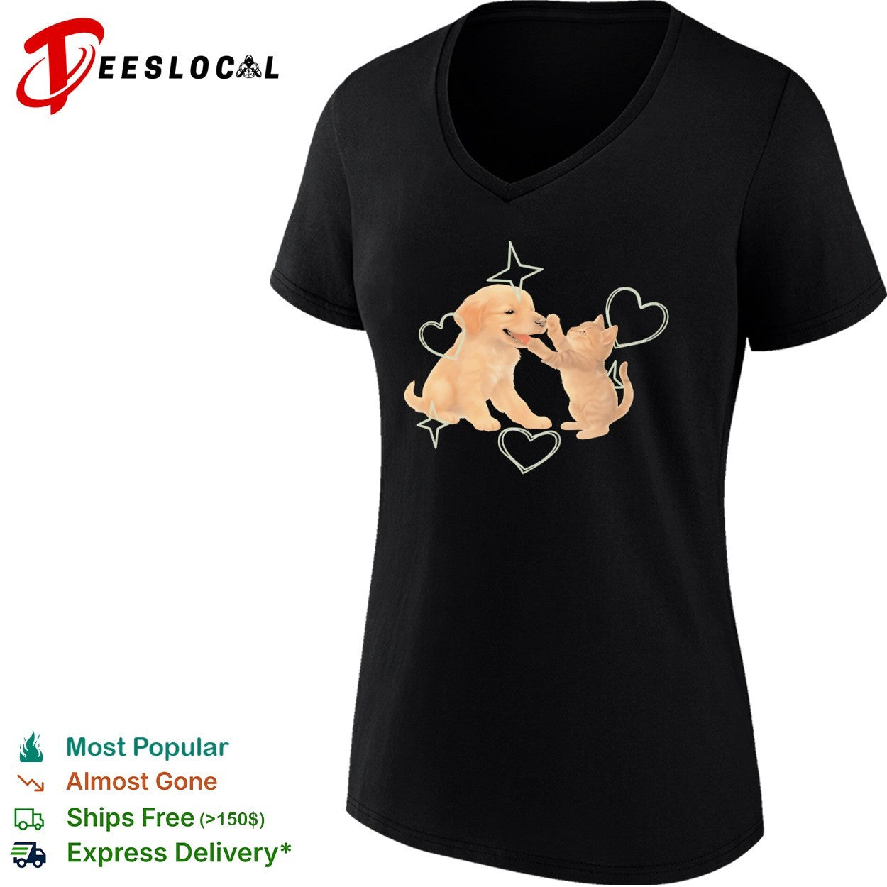 Golden Retriever Puppy and Tabby Kitten with Hearts shirt