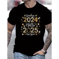 Goodbye 2024, Hello 2025" Men's Casual T-Shirt - Crew Neck, Short Sleeve, Cotton, Machine Washable