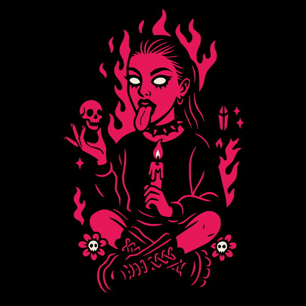 Goth Girl In Pink Flames Occult Vib