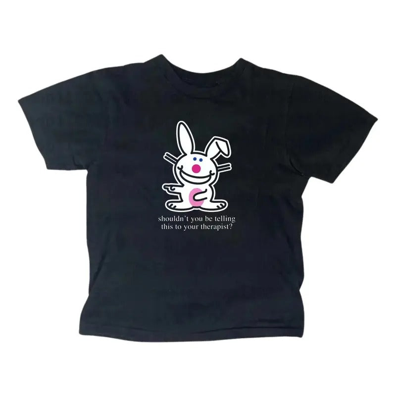 Gothic Emo Girl Top Funny Happy Bunny Baby Tee Scene Clothing 2000s Y2k Top Women Streetwear Casual Cotton Short Sleeve...