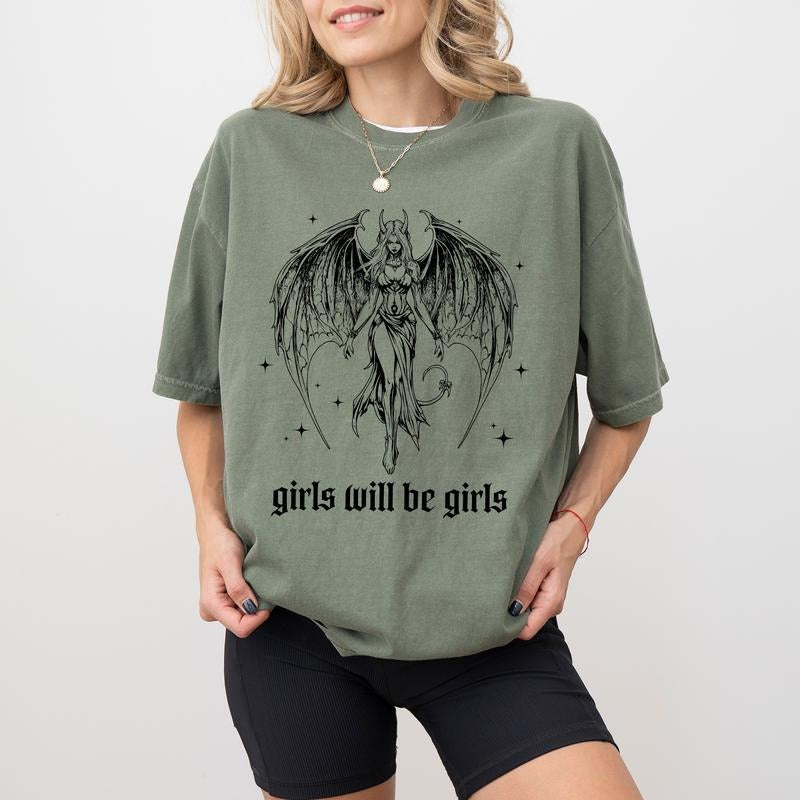 Gothic Girls Will Be Girls Comfort Colors Shirt, Vintage Feminist T-shirt, Women's Rights Tee, Feminine Energy Outfits,...