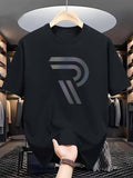 [Gradient Letter Print Tee] Summer Gradient Letter Print T-Shirt - Casual Crew Neck Polyester Knit Fabric