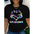 Grandma Heart Graphic Tee - Casual Crew Neck Short Sleeve, Breathable Polyester, Ombre Print, Machine Washable - Women'WB...