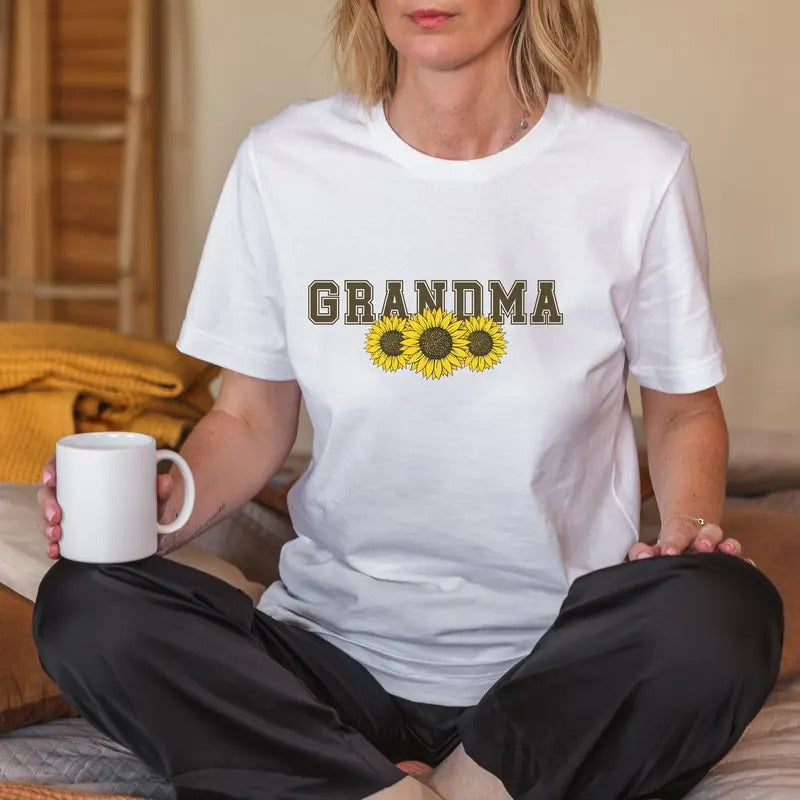 Grandma Shirt For Mother's Day Sunflower And Varsity Letters Strong Grandma Gift From The Grandkids Hoodie, Sweatshirt