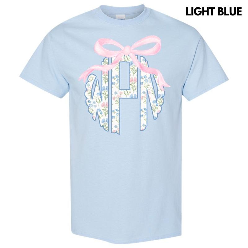 Grandmillennial Floral Monogram Gildan Short Sleeve T-Shirt 'NLB' Hoodie, Sweatshirt | RetroVerseTees.com