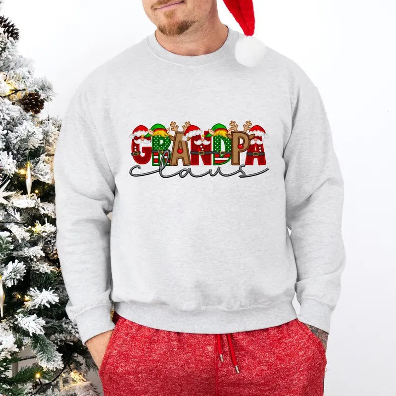 Grandpa Claus Faux Embroidery Unisex Sweatshirt T-Shirts, Hoodie | RetroVerseTees.com