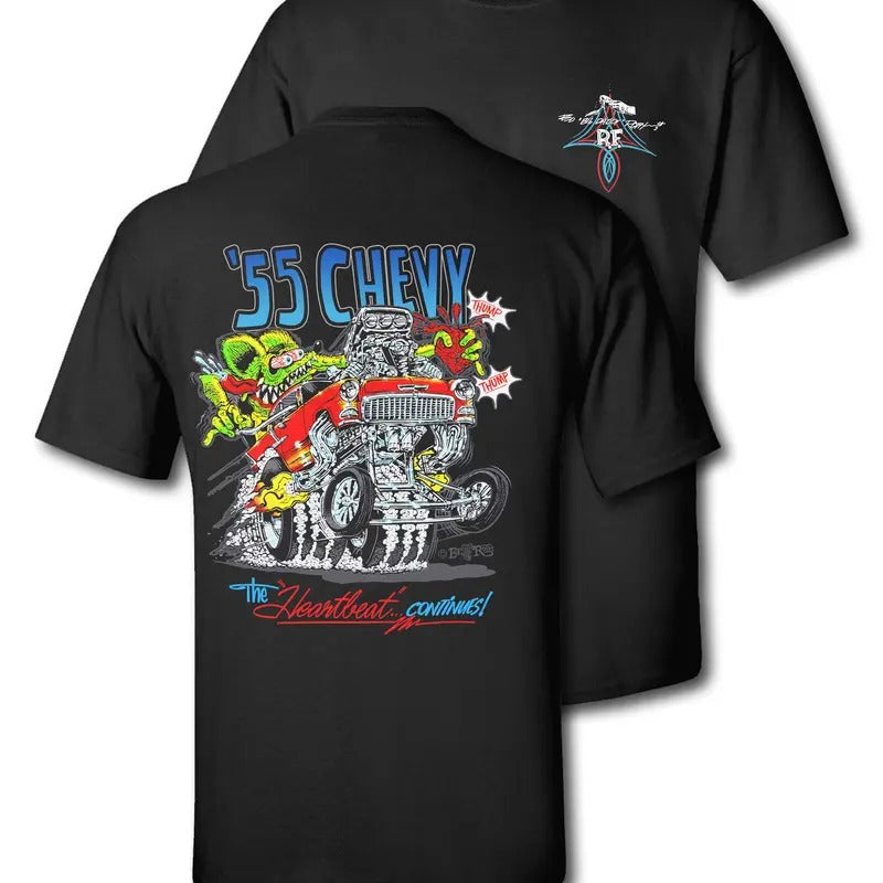 Graphic Tees Rat Fink "Big Daddy" 55 Chevy - The Heartbeat of America Casual Cotton Hoodie, Sweatshirt | RetroVerseTees.com