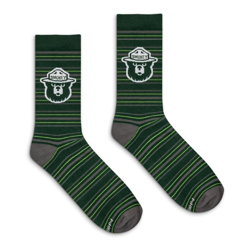 Smokey Bear Animal Mascot Striped Crew Socks - Green/Gray T-Shirts, Hoodie, Sweatshirt | RetroVerseTees.com