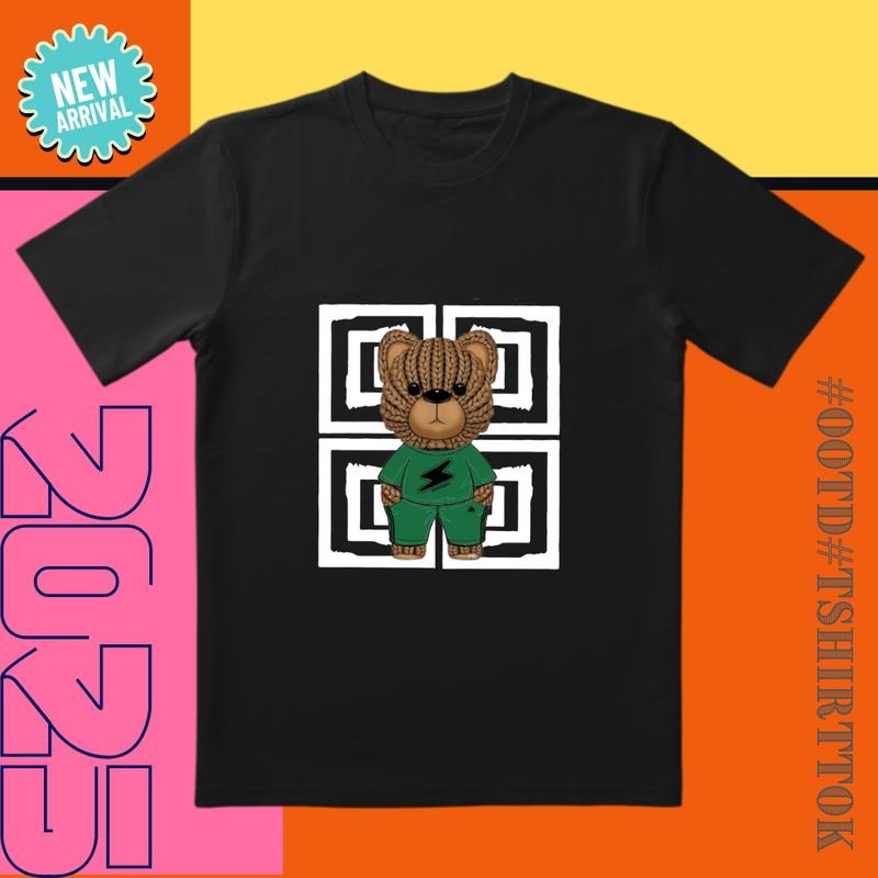 Green Bear Graphic Tee |   3D Cut & Geometric Clash |   Trendy Streetwear for All  OOTD Hoodie, Sweatshirt