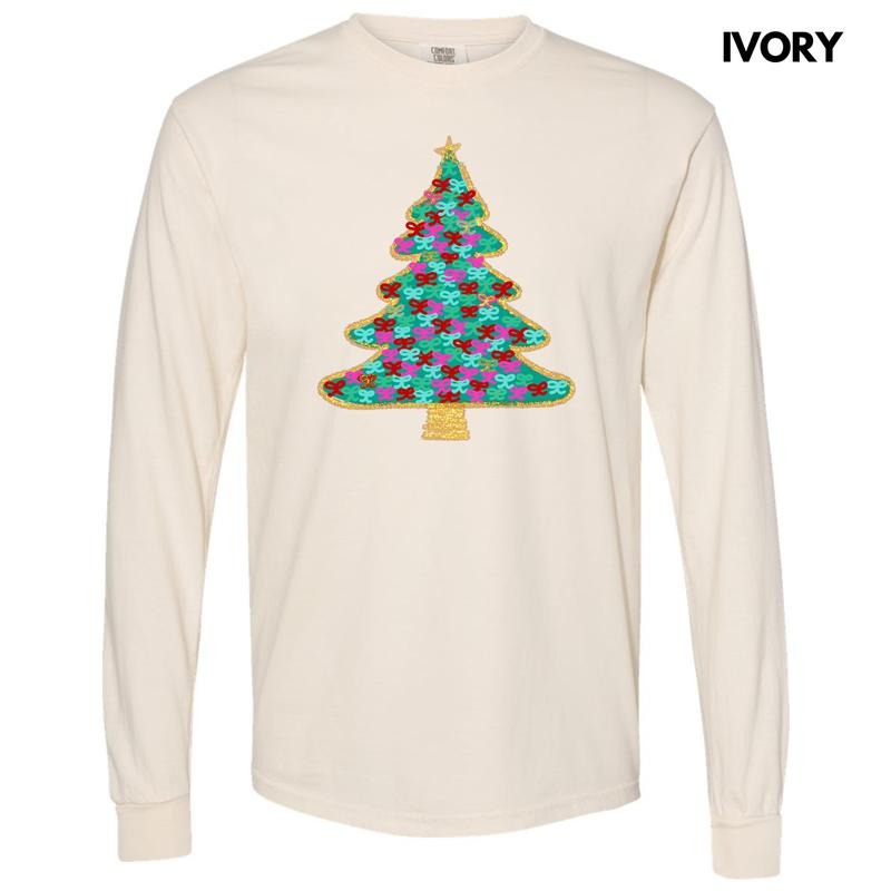 Green Bushel Of Bows Christmas Tree Long Sleeve Comfort Colors T-Shirt 'NLB' Hoodie, Sweatshirt | RetroVerseTees.com