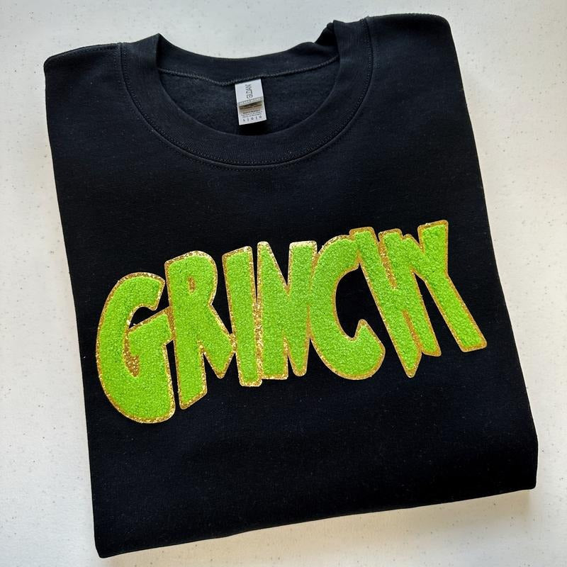 Green Chenille Patch Sweatshirt -- BLACK T-Shirts, Hoodie | RetroVerseTees.com