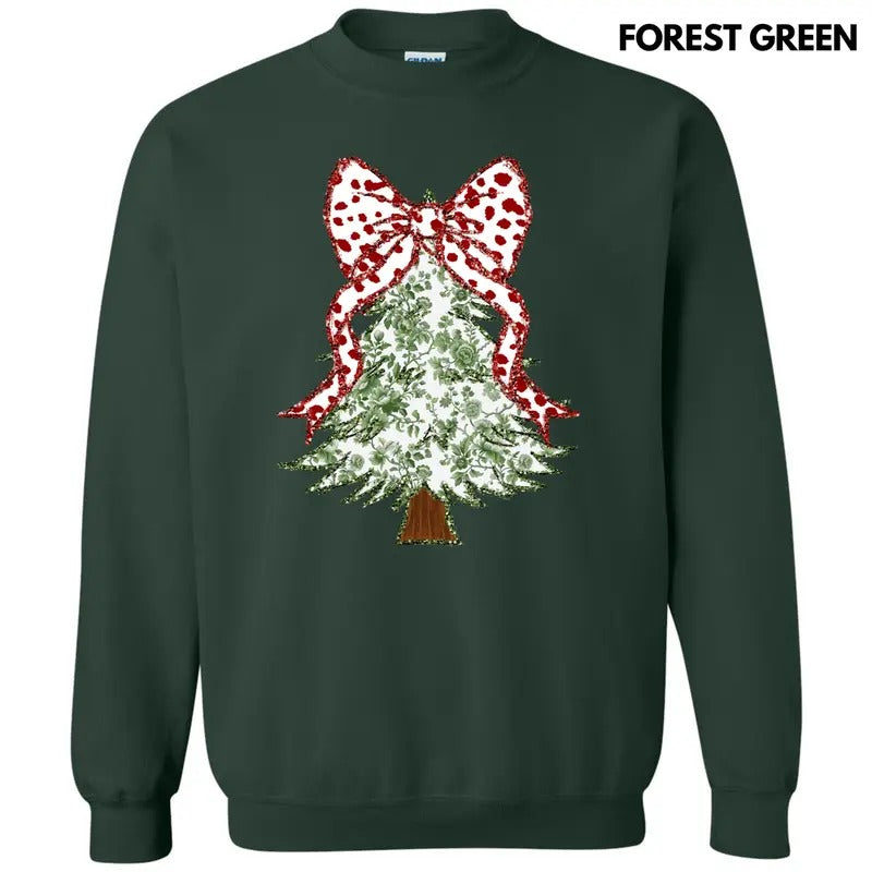 Green Floral & Red Bow Tree Sweatshirt 'NLB' T-Shirts, Hoodie | RetroVerseTees.com