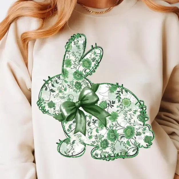 Green Floral Bunny  DTF Transfers - THIS IS NOT A SHIRT Hoodie, Sweatshirt | RetroVerseTees.com