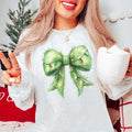 Green Fur Christmas Lights Bow Graphic Tee - Christmas Coquette Shirt - Cozy Season - Festive Bows