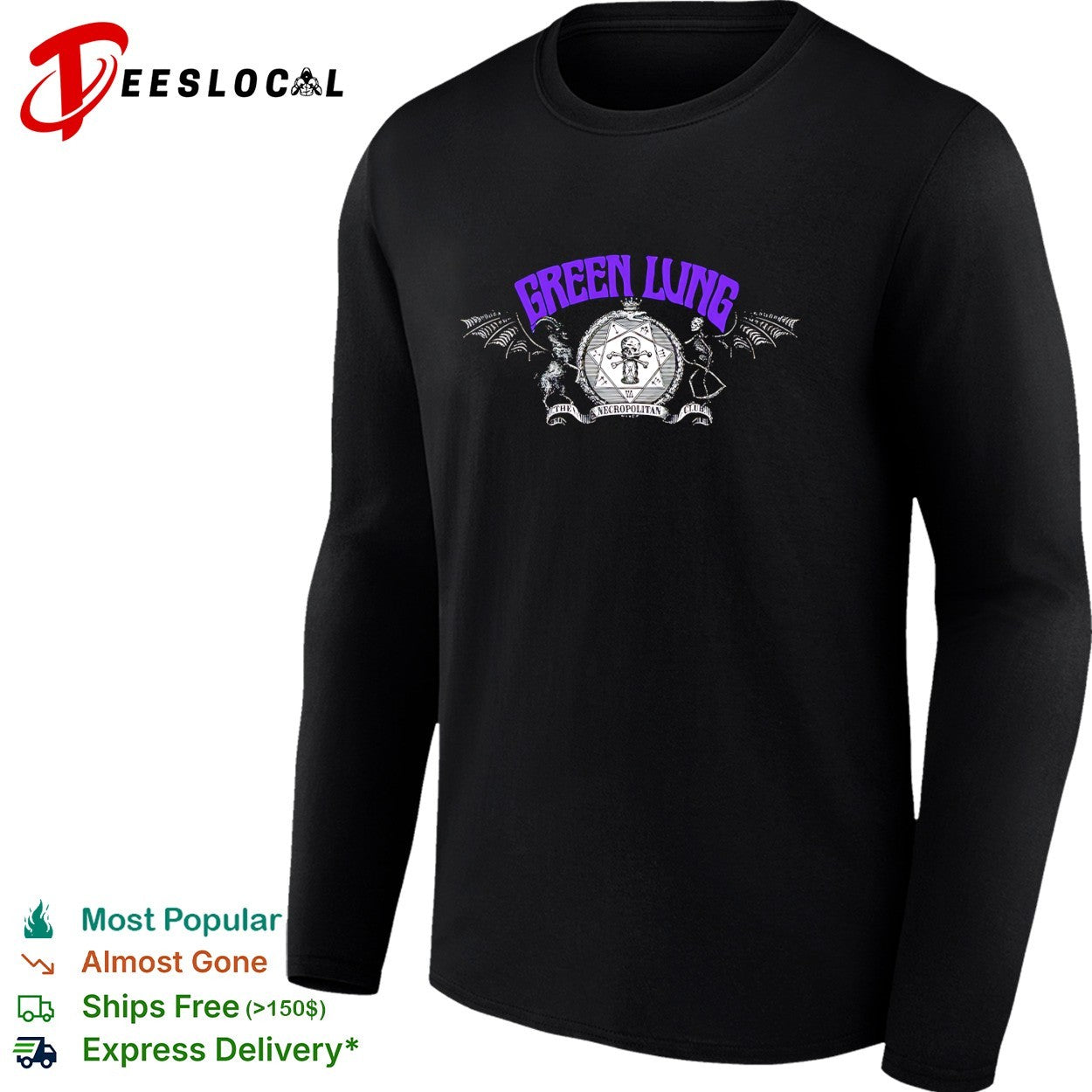 Green Lung The Necropolitan Club bat wings skull crossbones crest shirt
