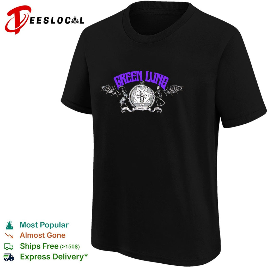 Green Lung The Necropolitan Club bat wings skull crossbones crest shirt