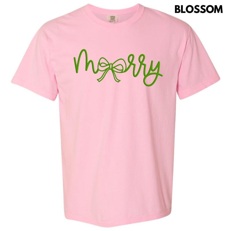 Green Merry Bow PUFF Comfort Colors T-Shirt Hoodie, Sweatshirt | RetroVerseTees.com