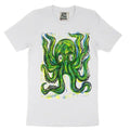 Green Octopus  Hand printed  Woodcut T Shirt Menswear Cotton Graphics Streetwear Grunge Clothes Hoodie, Sweatshirt