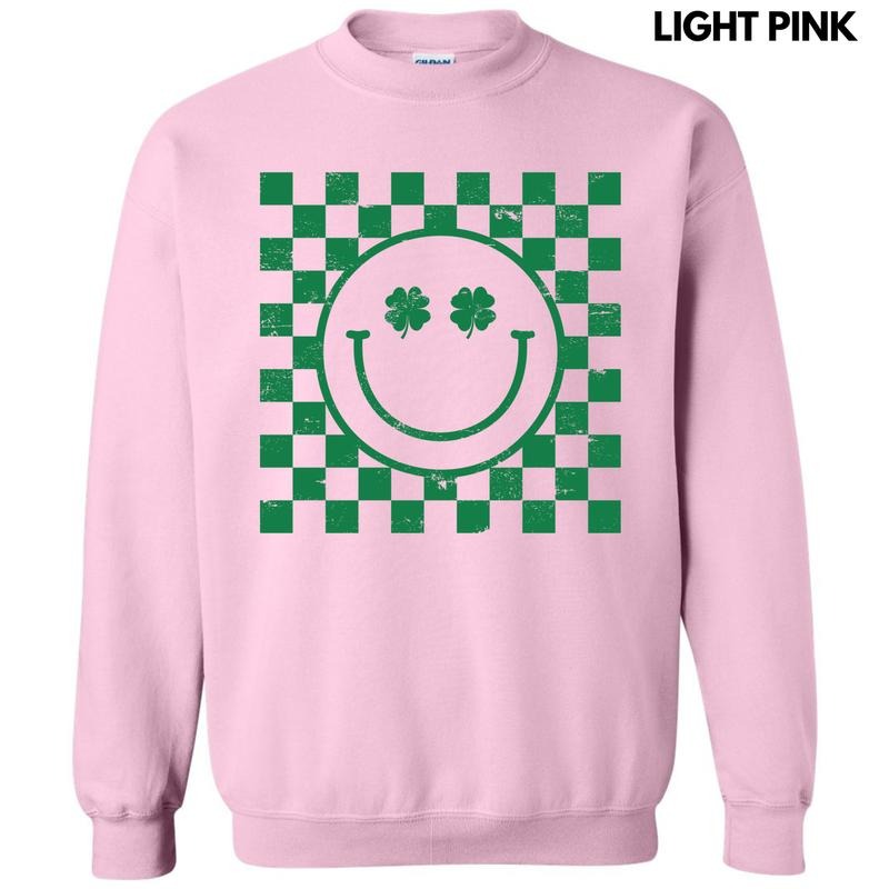 Green Shamrock Checker Happy Face Sweatshirt 'NLB' T-Shirts, Hoodie | RetroVerseTees.com