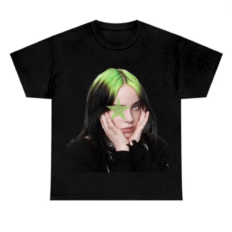 Green Star Hair Billieeee Eilishhh T-shirt, Graphic Fan Gift Tee Hoodie, Sweatshirt | RetroVerseTees.com