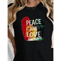 Women'WB shield Juneteenth Graphic Print Crew Neck Lightsaber brand-Shirt - Black Casual Short Sleeve Top with Peace &...