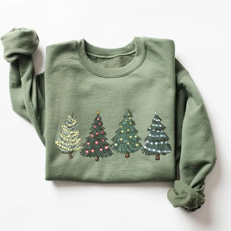 Green Tree Christmas Sweater, Christmas Crewneck, Tree Sweatshirt, Holiday Sweaters T-Shirts, Hoodie | RetroVerseTees.com