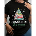 Green tractor brand What Fun Read Book Lights Christmas Tree Party Snowflake T-Shirt Cotton Fabric Women'WB shield Casual...