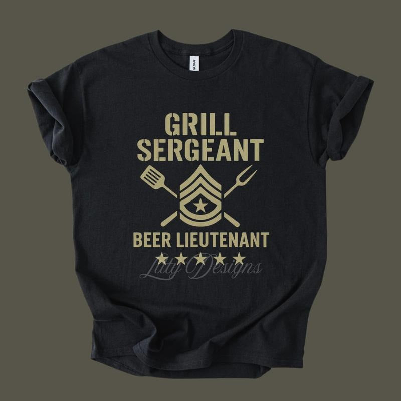 Grill and Beer Graphic Tee, Funny Shirts Men, Father's Day Gifts Ideas for Men, Military Crew Neck Graphic T-Shirt, Funny...