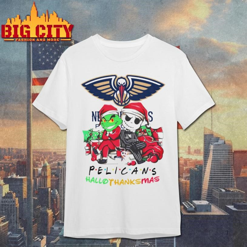 Grinch And Jack New Orleans Pelicans Friends HalloThanksMas Shirt