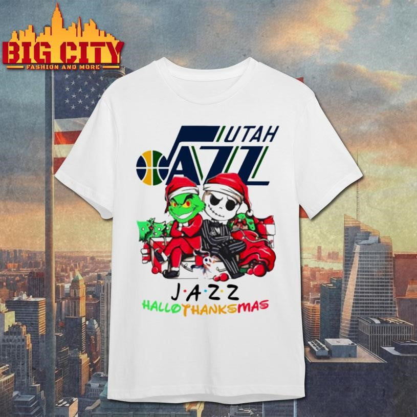 Grinch And Jack Utah Jazz Friends HalloThanksMas Shirt