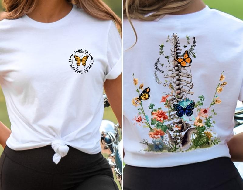 Grow Through It Shirt, Floral Spine Shirt, Motivational Shirt, Positive Saying Shirts, Mental Health Warrior shirt...