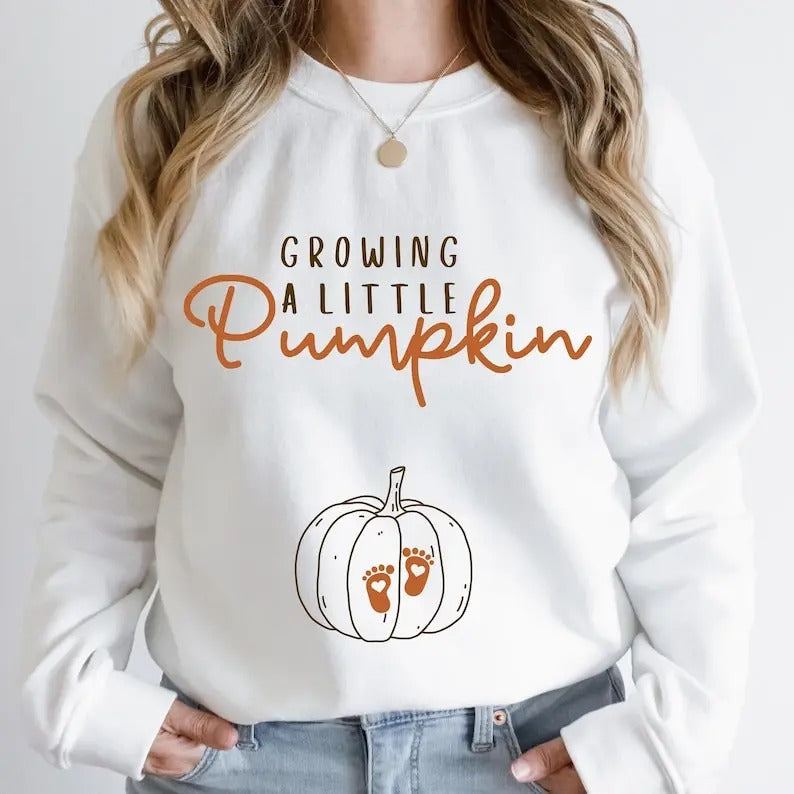 Growing A Little Pumpkin Sweatshirt Fall Maternity Sweater Pregnancy Thanksgiving Shirt Fall Pregnancy Announcement Gift...