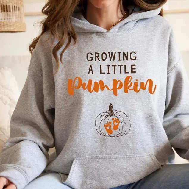 Growing A Little Pumpkin Sweatshirt and Hoodie, Maternity Design Sweatshirt, Pregnancy Reveal Hoodie, Halloween Pregnancy...